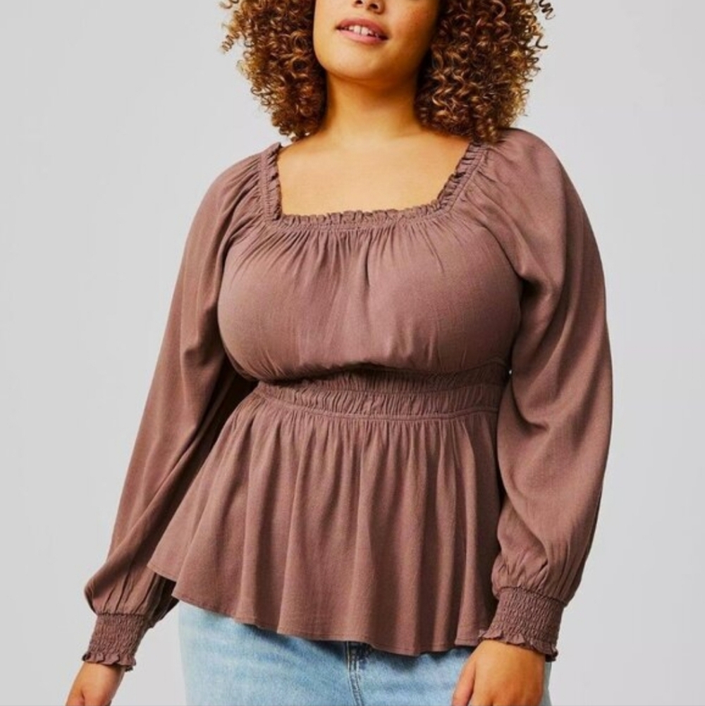 torrid Mauve Brown Long Sleeve Peasant Blouse